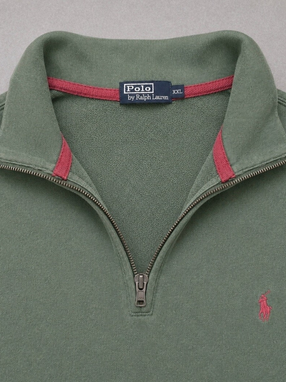 Polo Ralph Lauren Quarter Zip Pullover Sweatshirt XXL Green Red Pony Logo